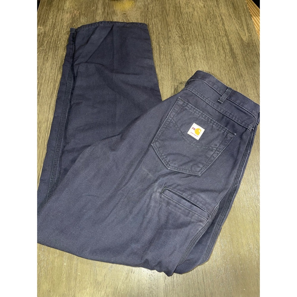 Carhartt Mens 34x36 Dark Navy FR Flame Resistant Canvas Work Pants FRB159-DNY